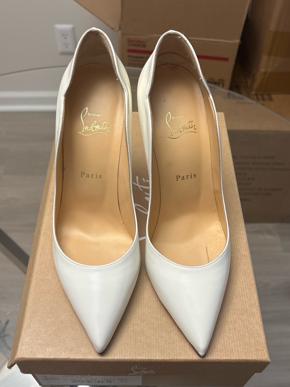 Christian Louboutin White Patent Leather Pointed-Toe Pumps